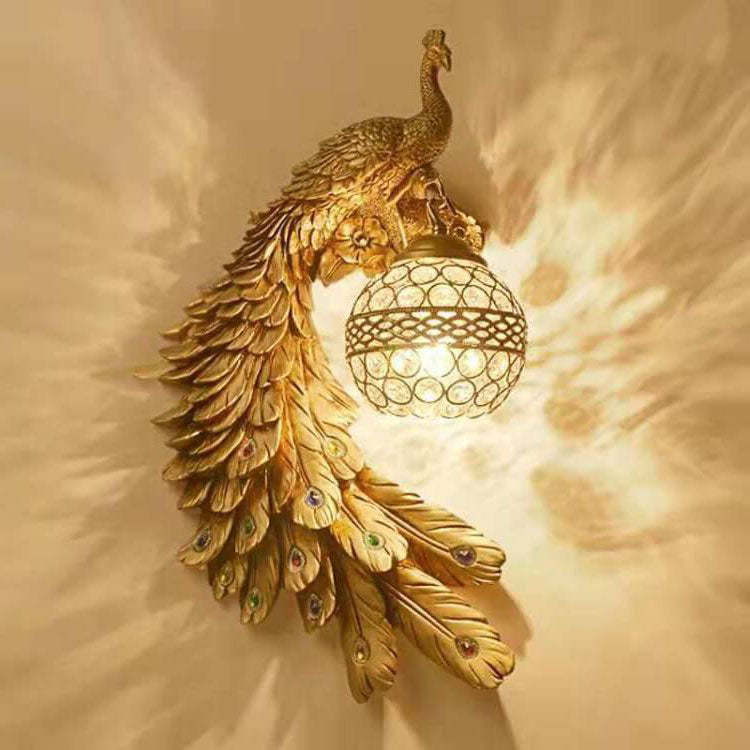Industrial peacock ornate white wall sconces — Left / 110V-120V (US/CA) / Brushed Gold