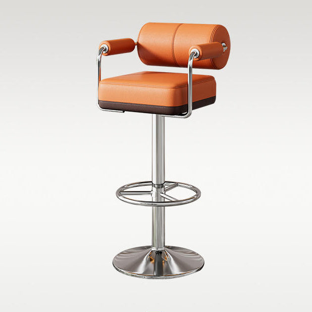 Modern Cylindrical Leather Metal Bar Stool