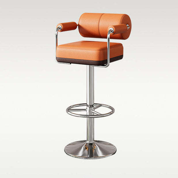 Modern Cylindrical Leather Metal Bar Stool