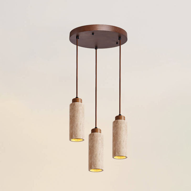 Japanese Wabi-Sabi Solid Wood Stone Island Chandelier