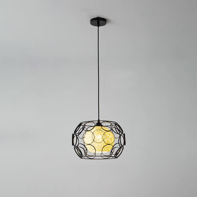 Nordic Woven Hemp Ball Iron Drum Pendant