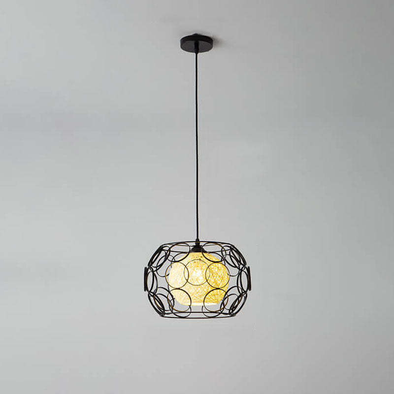 Nordic Woven Hemp Ball Iron Drum Pendant