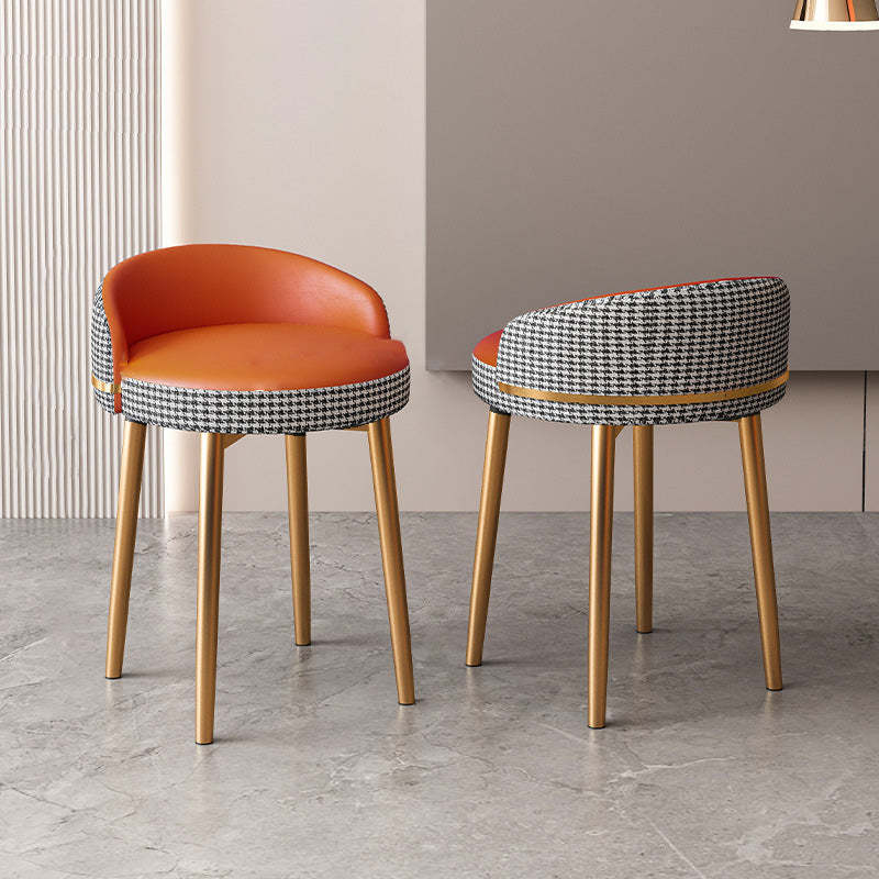 Arc Metal Faux Leather Vanity Stool — Without Swivel / Orange Cushion + Gold Legs