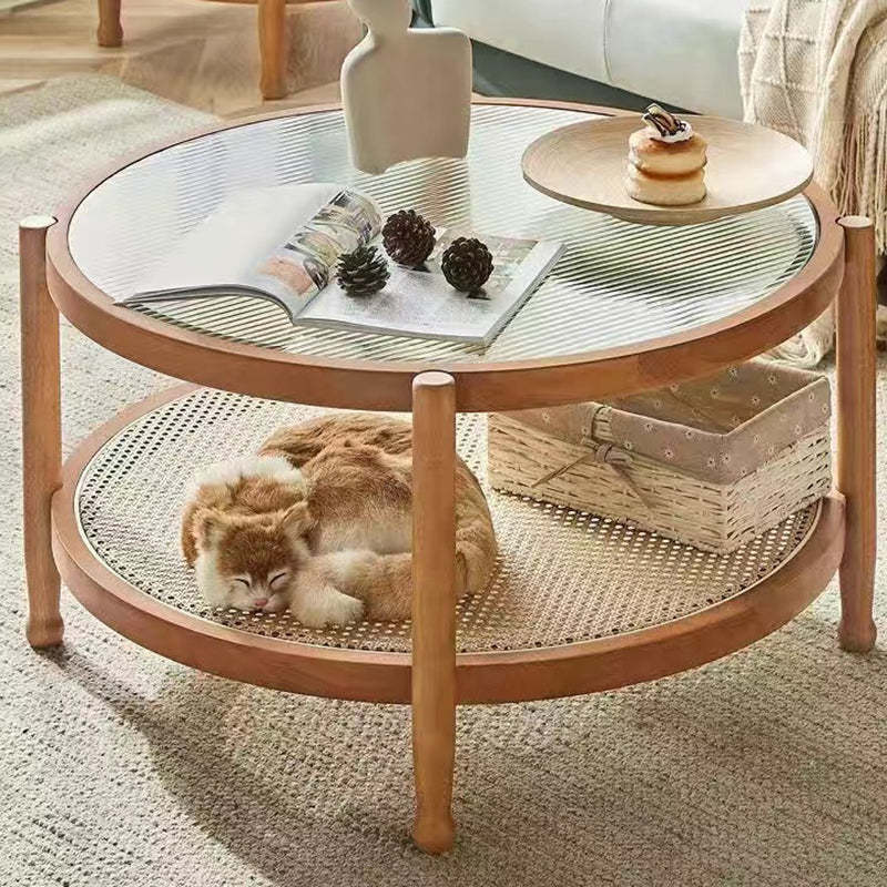 Minimalist Solid Wood Glass Rattan Coffee Table
