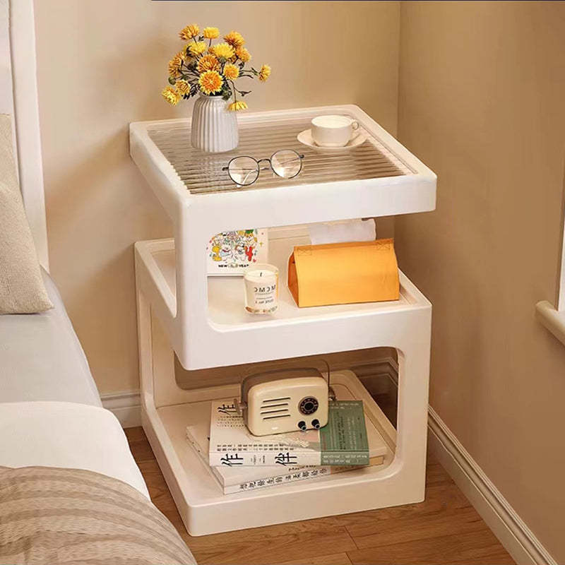 Vintage Glass Wood 3-Tier End Table