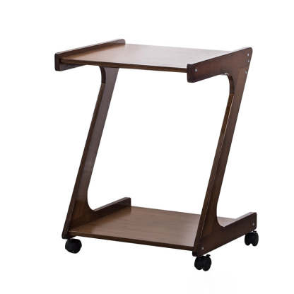 Vintage Z-Shape Wood Rolling End Table