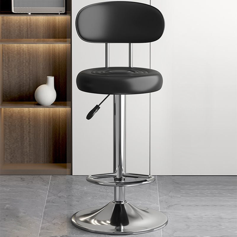 Contemporary Leather Swivel Bar Stool Height Adjustable — Red Seat + Silver Base