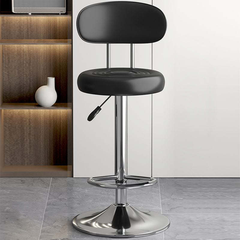 Contemporary Leather Swivel Bar Stool Height Adjustable — Red Seat + Silver Base