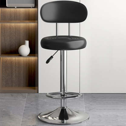 Contemporary Leather Swivel Bar Stool Height Adjustable — Red Seat + Silver Base