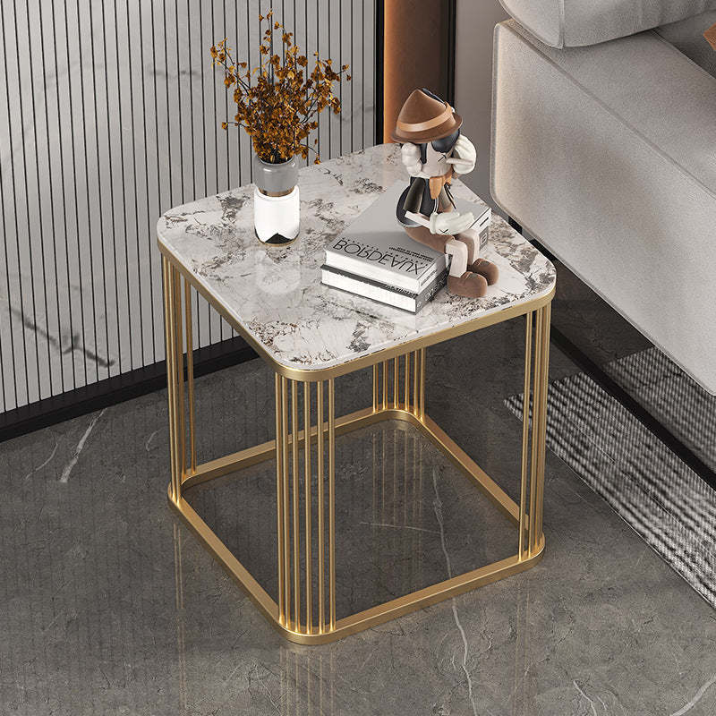 Minimalist rock slab gray metal coffee tables — 15.75" L x 15.75" W x 21.65" H / White Gray / Gold
