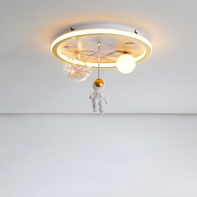 Cartoon Astronaut Moon Acrylic LED Kids Flush Ceiling Light