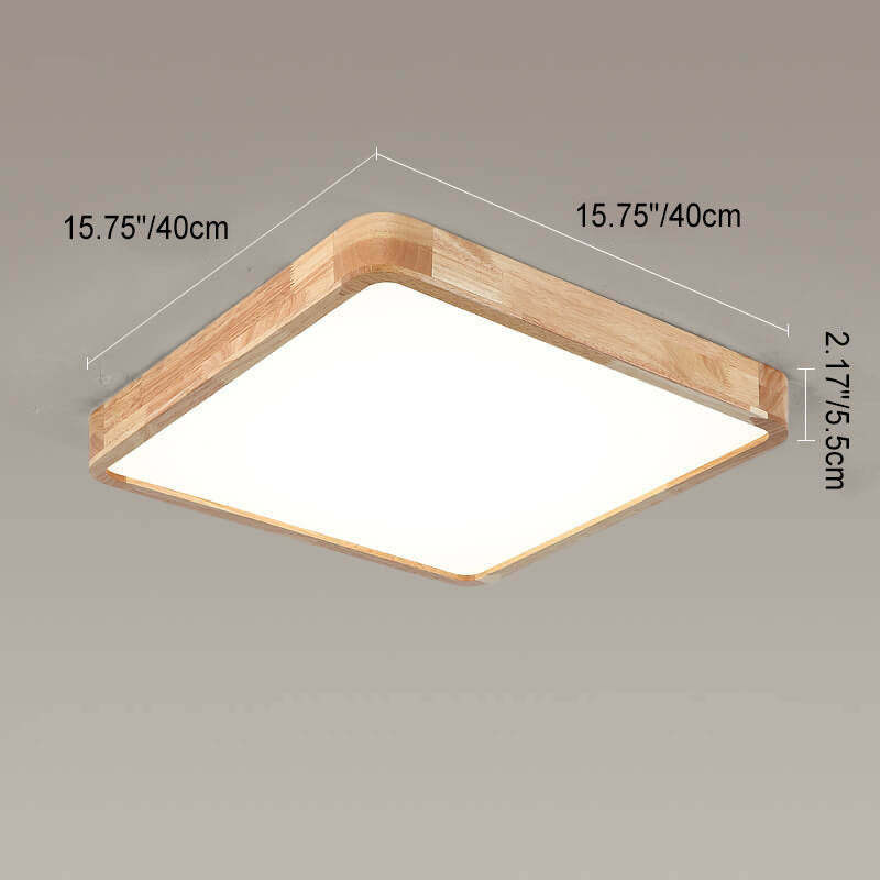 Minimalist Solid Wood Round Tatami LED Flush Mount Light