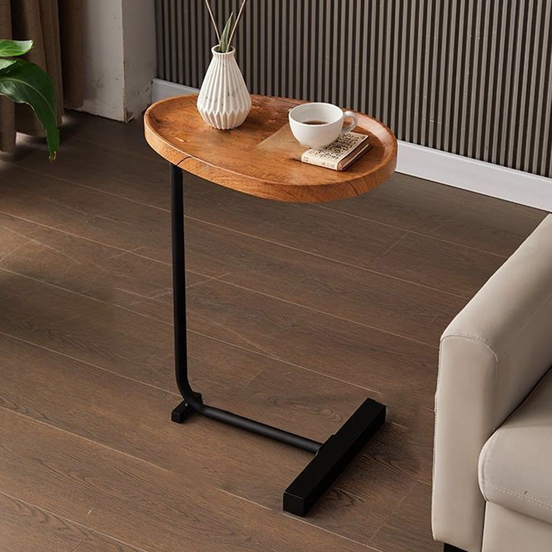 Minimalist Oval Engineered Wood Iron End Table — Black + Black Frame
