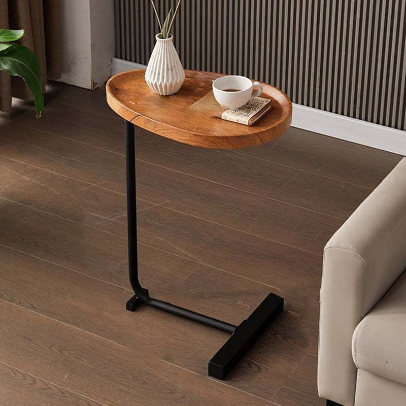 Minimalist Oval Engineered Wood Iron End Table — Black + Black Frame