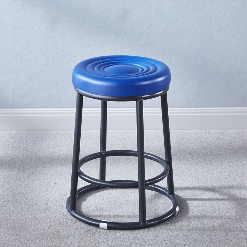 Minimalist cotton round leather bar & counter stools — Dia 15" x 19" H / Blue