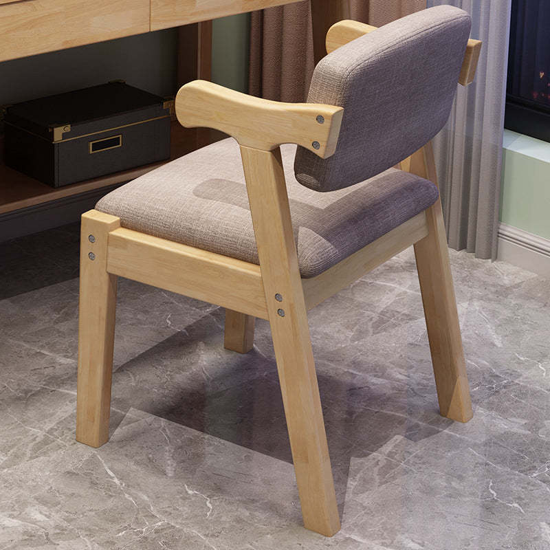 Natural leather desk rubberwood office chairs - nordic — Not Height Adjustable / Natural Wood