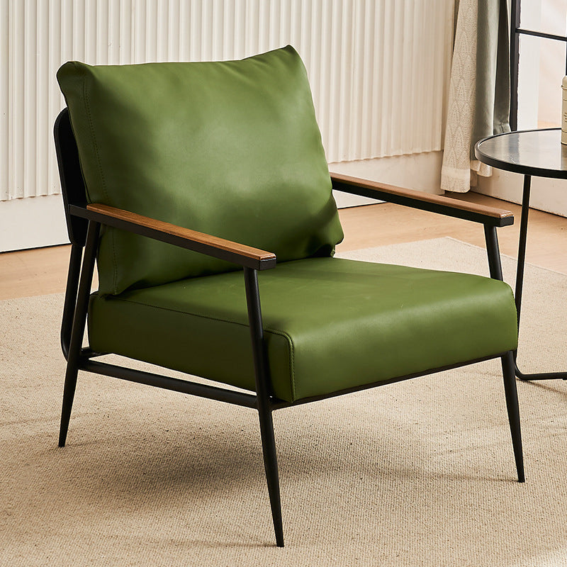 Vintage Cowhide Oak Metal Accent Chair