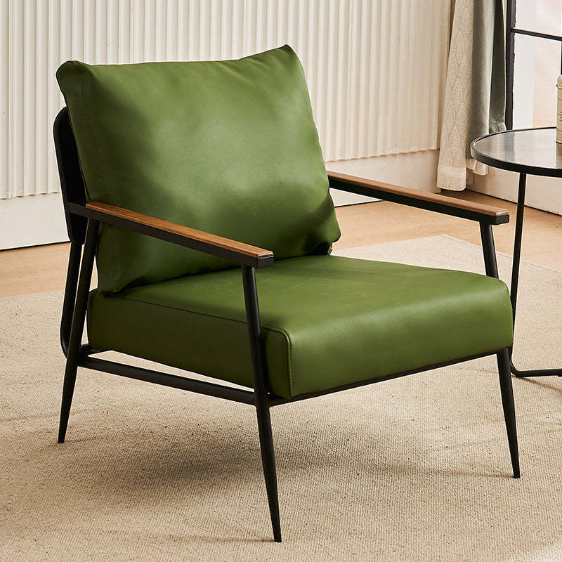 Vintage Cowhide Oak Metal Accent Chair