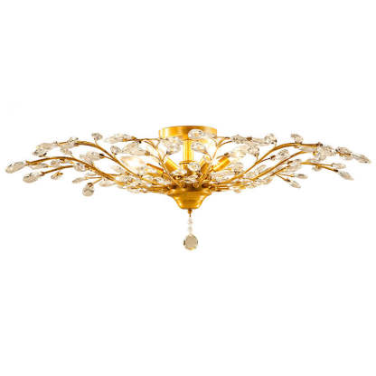 European Branch Iron Crystal Semi-Flush Ceiling Light
