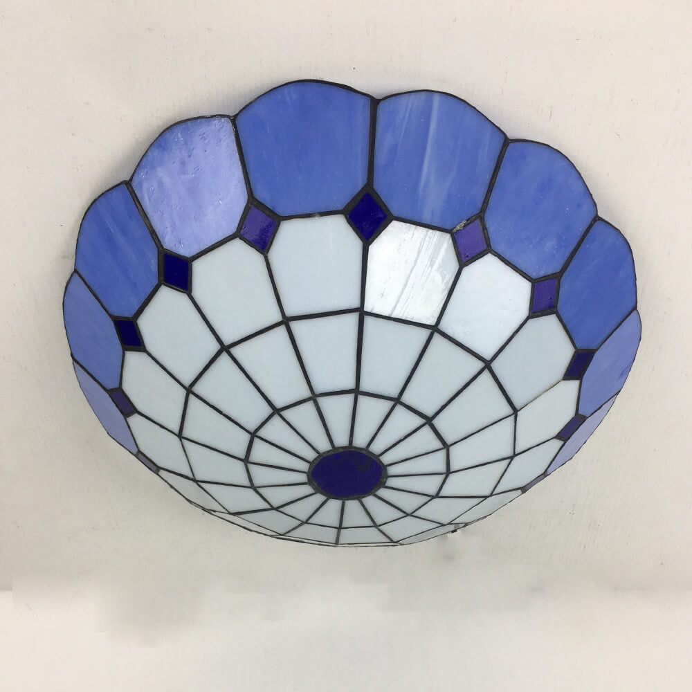 Traditional Tiffany Shell Bead Stained Glass Flush Light