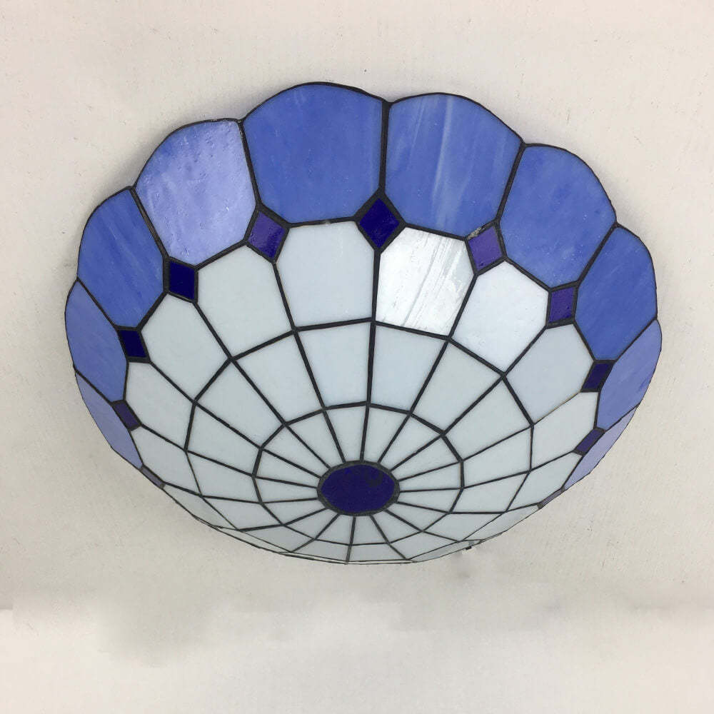 Traditional Tiffany Shell Bead Stained Glass Flush Light