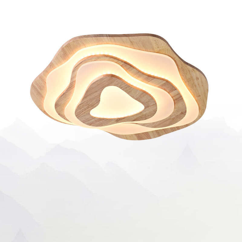 Modern Chinese Solid Wood Textured Geometric LED Flush Light