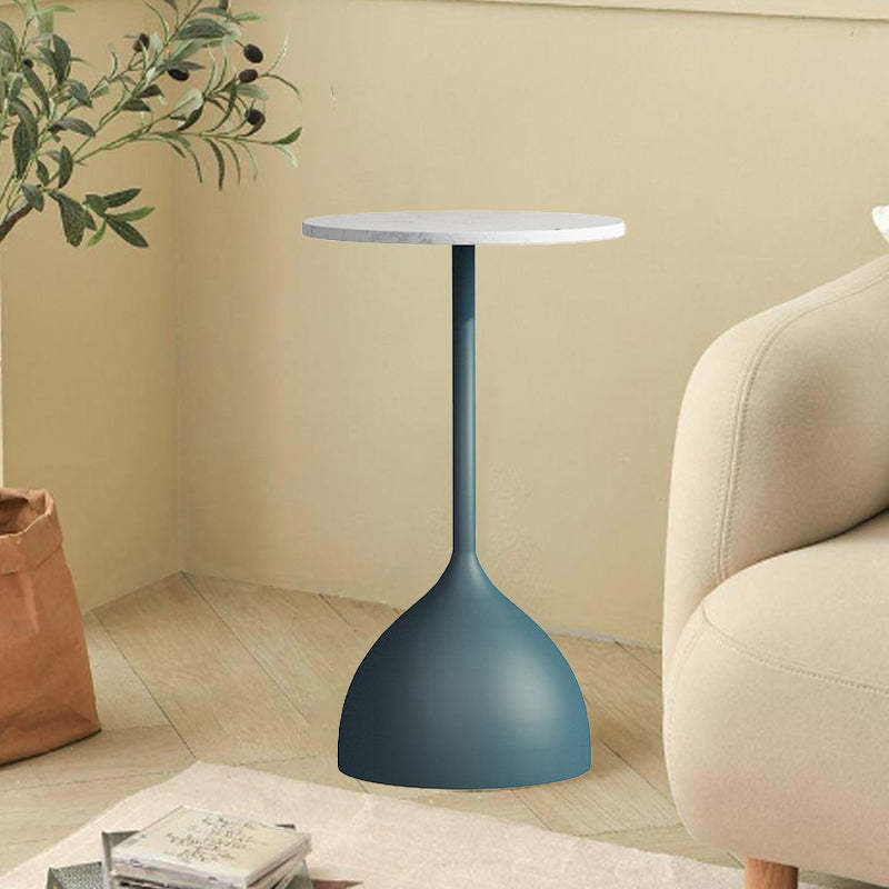 Minimalist Round Iron Marble End Table — Black / Blue