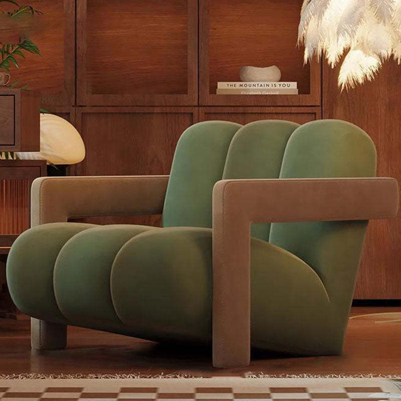 Retro Striped Velvet Wood Accent Chair