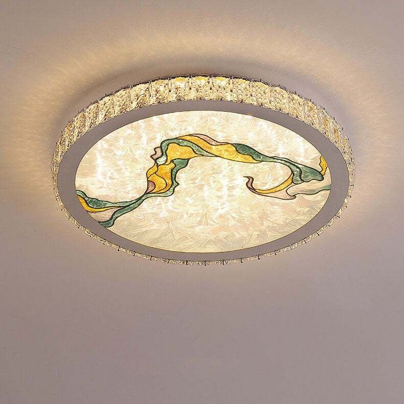 Modern Luxury Enamel Crystal Round LED Flush Mount Light