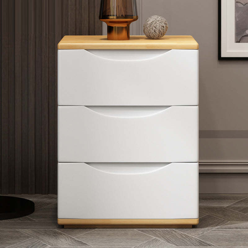 Lighom japanese rubber 3-drawer wood nightstands — 14" L x 23" H x 14.17" W / White / White & Wood