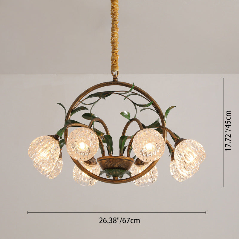 Art Deco Iron Lacquered Ring Tulip Glass Crystal Chandelier