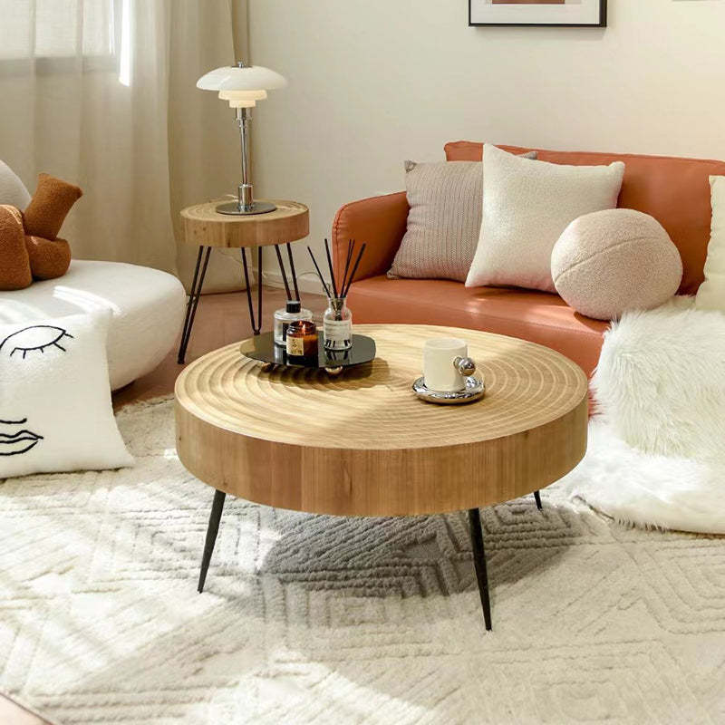 Minimalist Round Annual Wood Steel Coffee Table