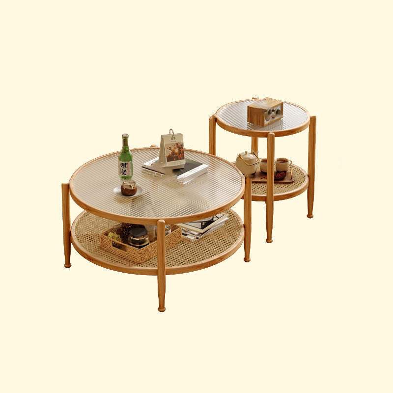 Japanese Glass Rattan Solid Wood End Table