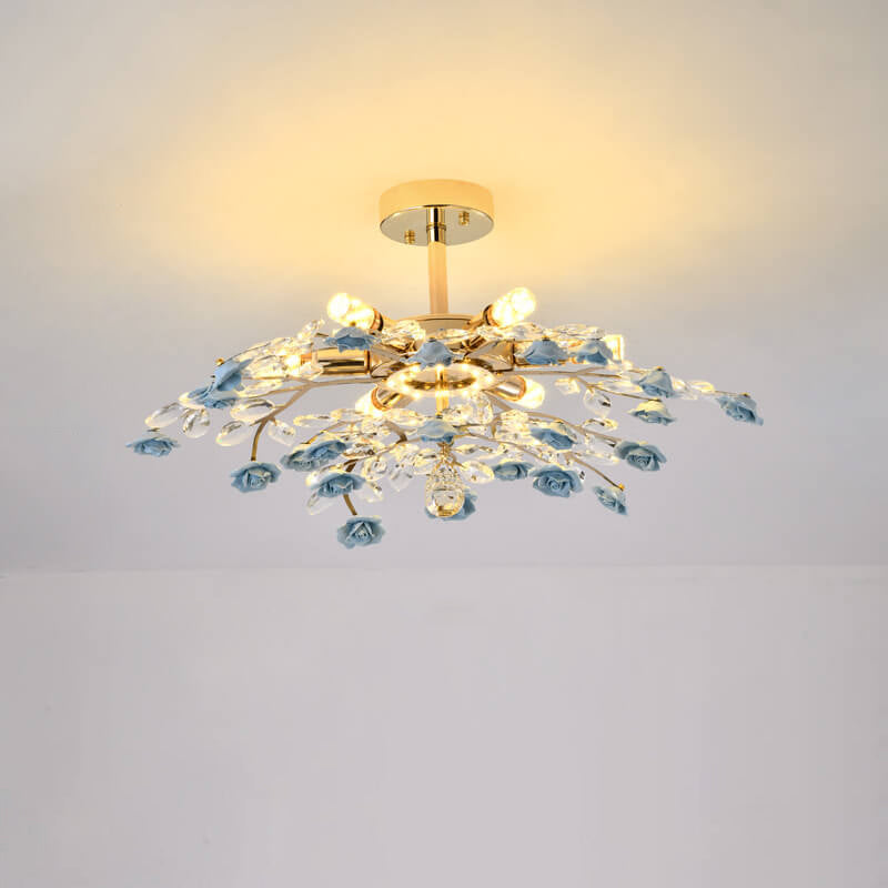 Modern Luxury Rose Iron Ceramic Crystal Chandelier