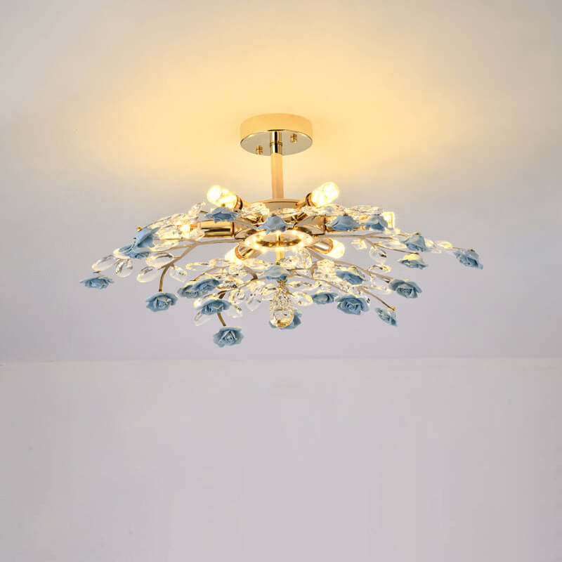 Modern Luxury Rose Iron Ceramic Crystal Chandelier
