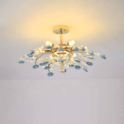 Modern Luxury Rose Iron Ceramic Crystal Chandelier