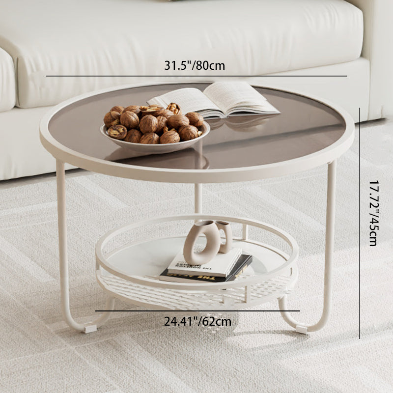Modern Round Striped Glass Metal Coffee Table — Black / Tea Color Glass