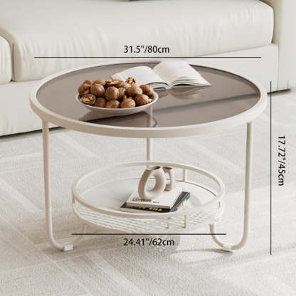 Modern Round Striped Glass Metal Coffee Table — Black / Tea Color Glass