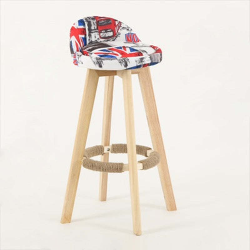 Vintage Round Fabric Wood Swivel Bar Stool