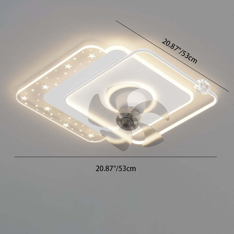 Contemporary Iron Acrylic Round LED Semi-Flush Fan Light — Square / Black / Infinitely Dimmable