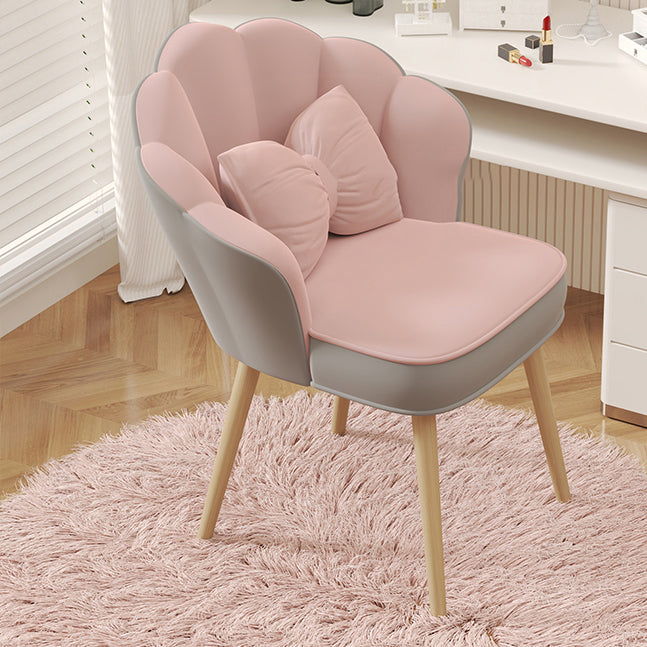 Minimalist Petal Fabric Wood Vanity Stool — Metal / Gran Pink