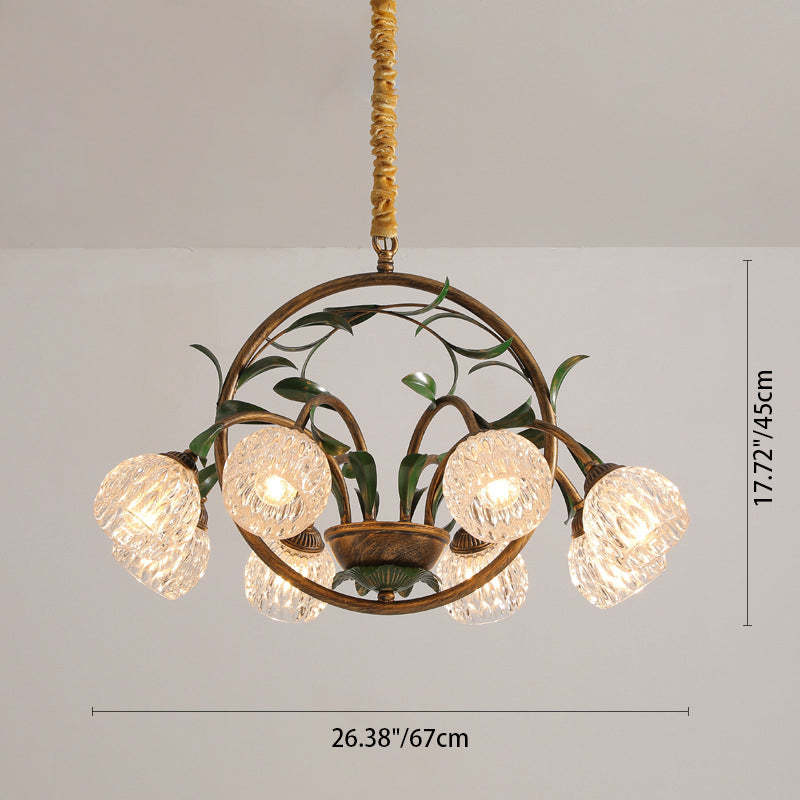 Art Deco Iron Lacquered Ring Tulip Glass Crystal Chandelier