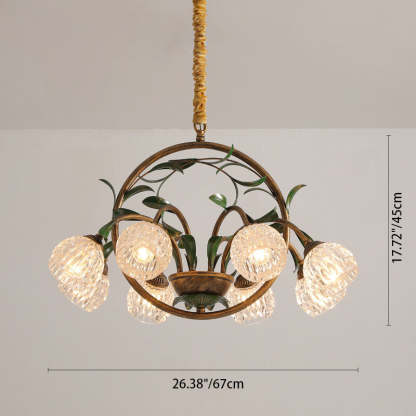 Art Deco Iron Lacquered Ring Tulip Glass Crystal Chandelier