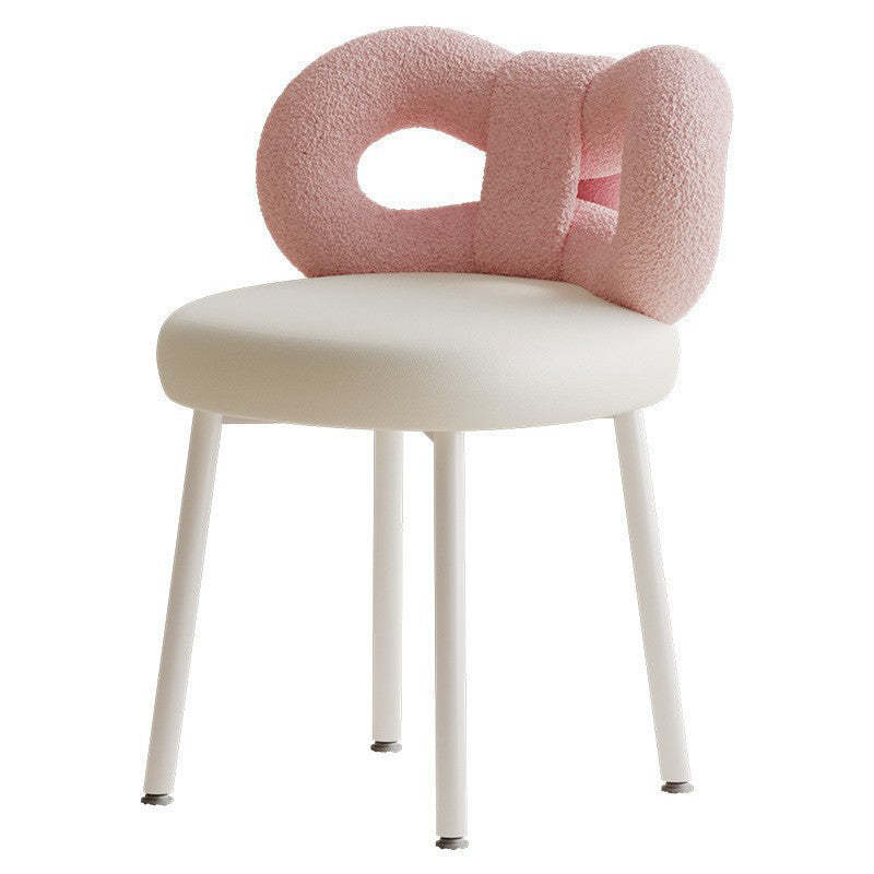 Modern Art Deco Lambswool Leather Round Vanity Stool