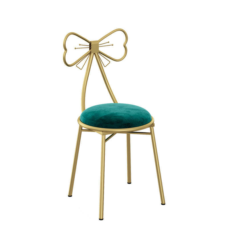 Bow Round Velvet Metal Vanity Stool — Blue - Velvet