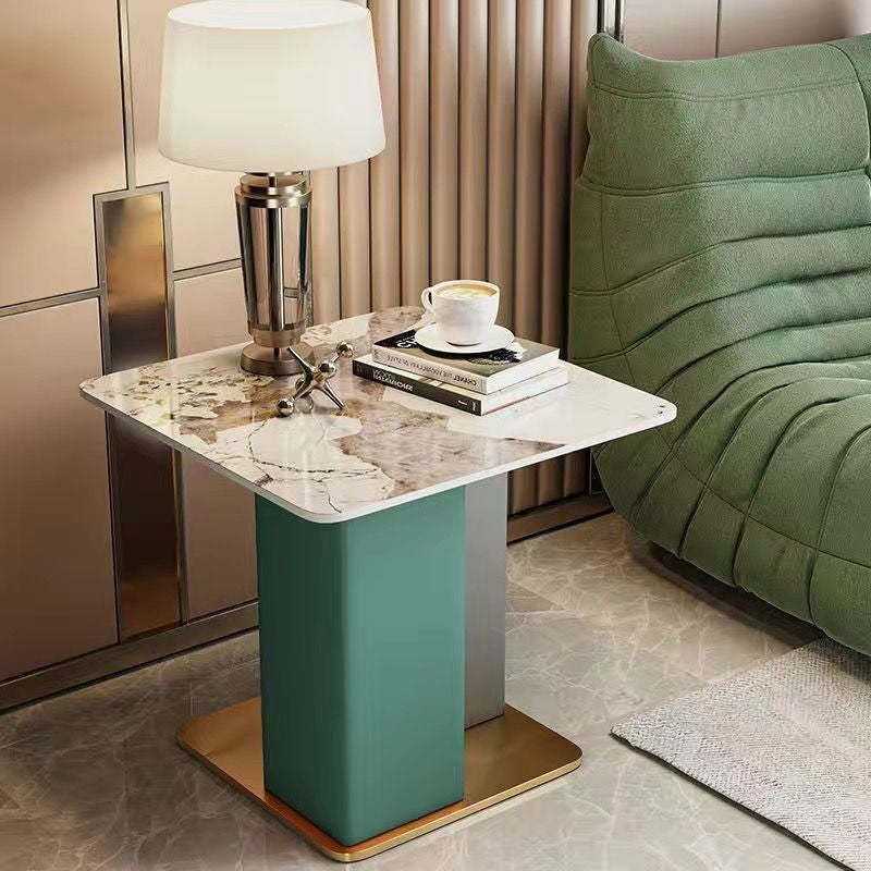 Scandinavian Slate Leather Wood Steel End Table — Gray / Blue