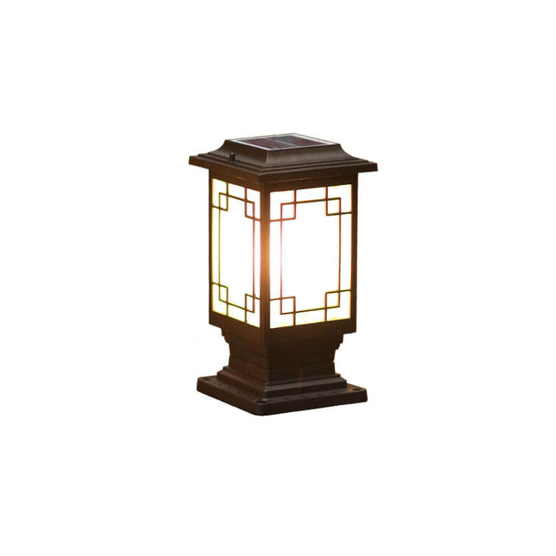 Solar Chinese Window Square Post Garden Light