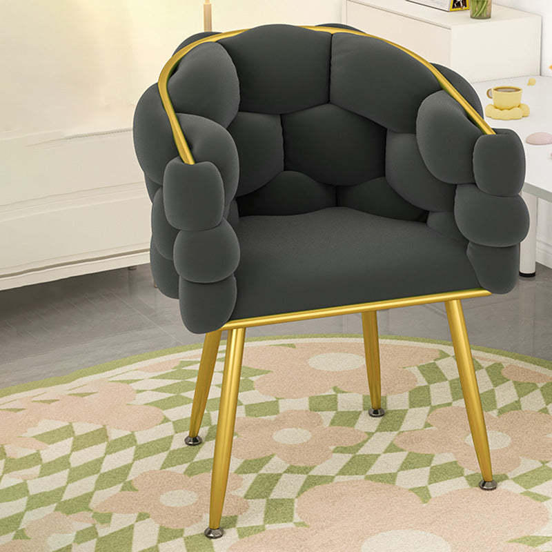 Scandinavian Curved Velvet Tufted Vanity Stool — With Pillow / Sponge / Dark Blue