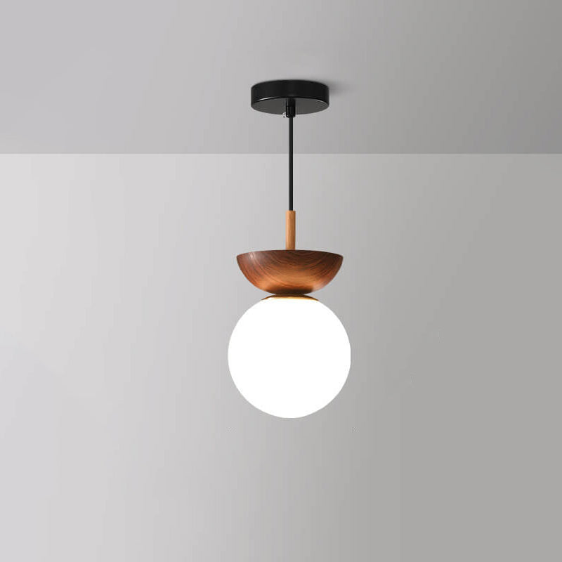Nordic Japanese Glass Orb Wood Iron Ceiling Light