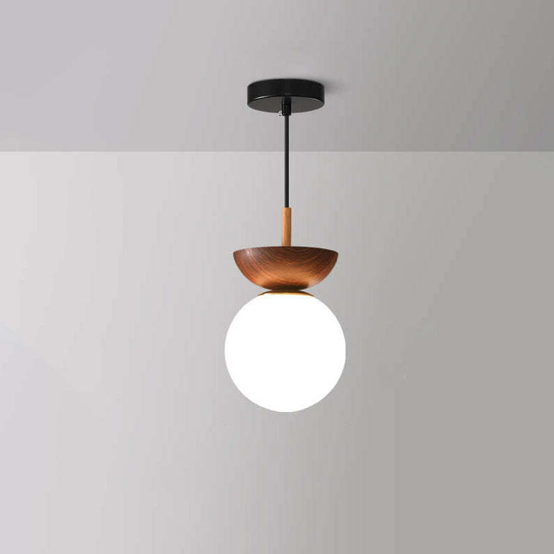 Nordic Japanese Glass Orb Wood Iron Ceiling Light